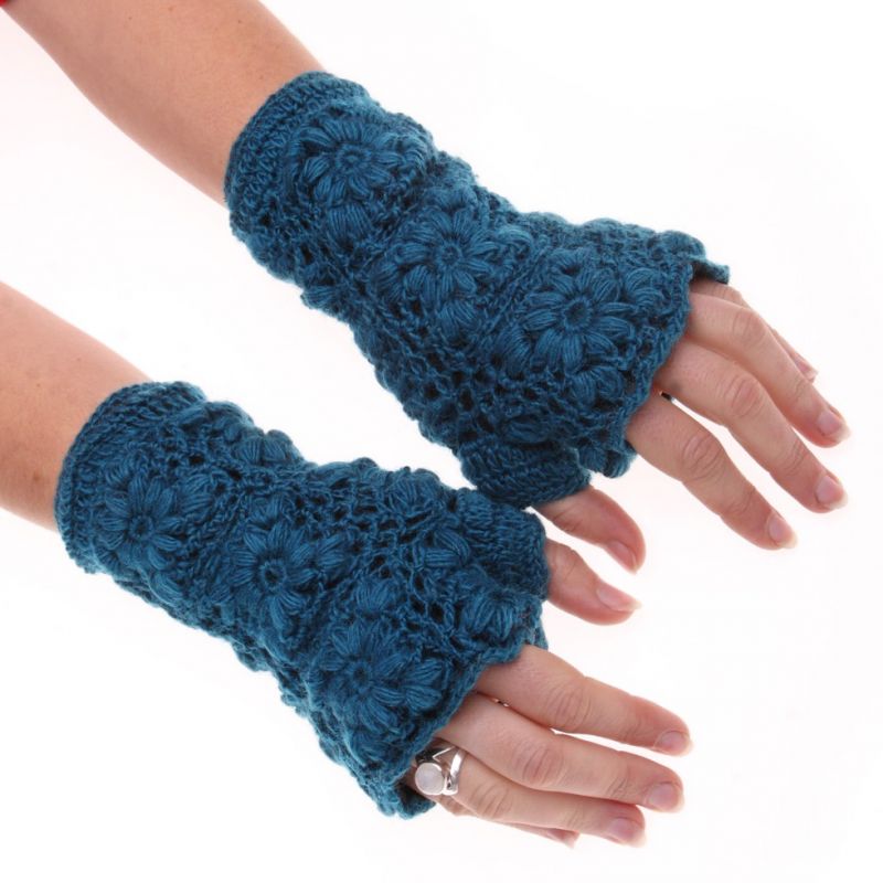 Woolen fingerless gloves Bardia Dark Blue Nepal