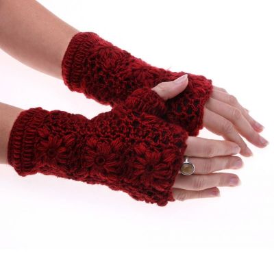 Woolen fingerless gloves Bardia Crimson