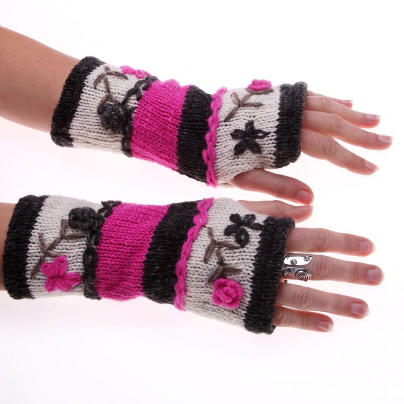 Woolen fingerless gloves Dhaulagiri Rose Nepal