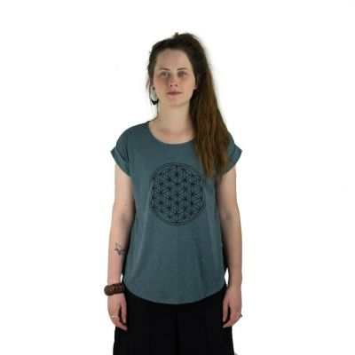 Women's t-shirt with short sleeves Darika Flower of Life Dark Green | L/XL