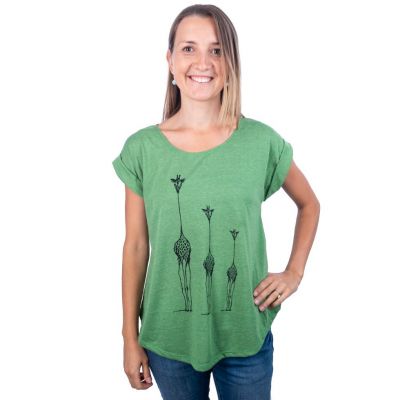 Women's t-shirt with short sleeves Darika Giraffe Family Green | S/M, L/XL - LAST PIECE