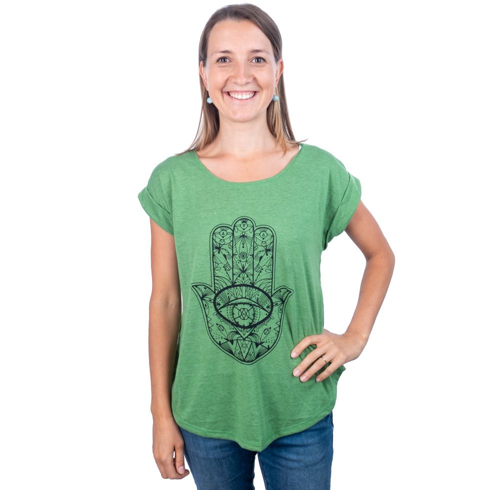 Women's t-shirt with short sleeves Darika Hamsa Green Thailand