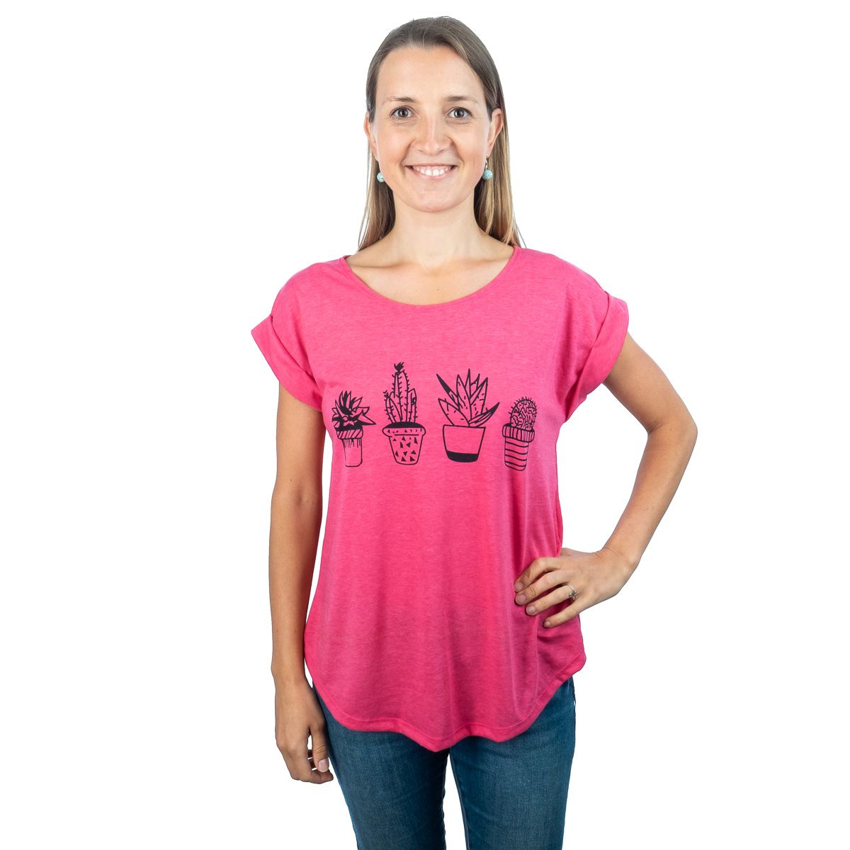 Women's t-shirt with short sleeves Darika Cacti Pink Thailand