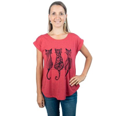 Short sleeve lady T-shirt Darika Cats Red | S/M, L/XL