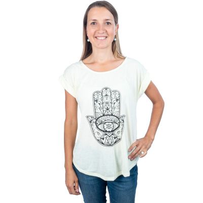 Short sleeve lady T-shirt Darika Hamsa Yellowish | S/M - LAST PIECE, L/XL