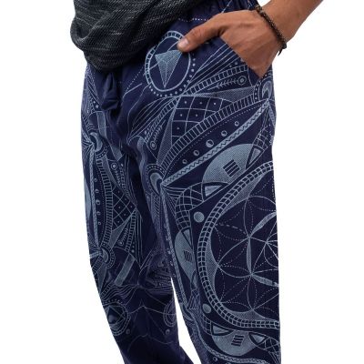 Men's blue ethnic / hippie trousers with print Jantur Biru Nepal
