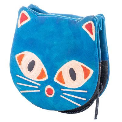 Leather wallet Kitty - blue
