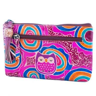 Leather wallet Owl - purple