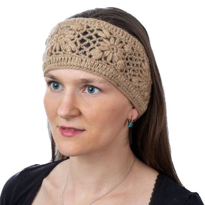 Woolen hairband Bardia Beige | headband, set headband and fingerless gloves