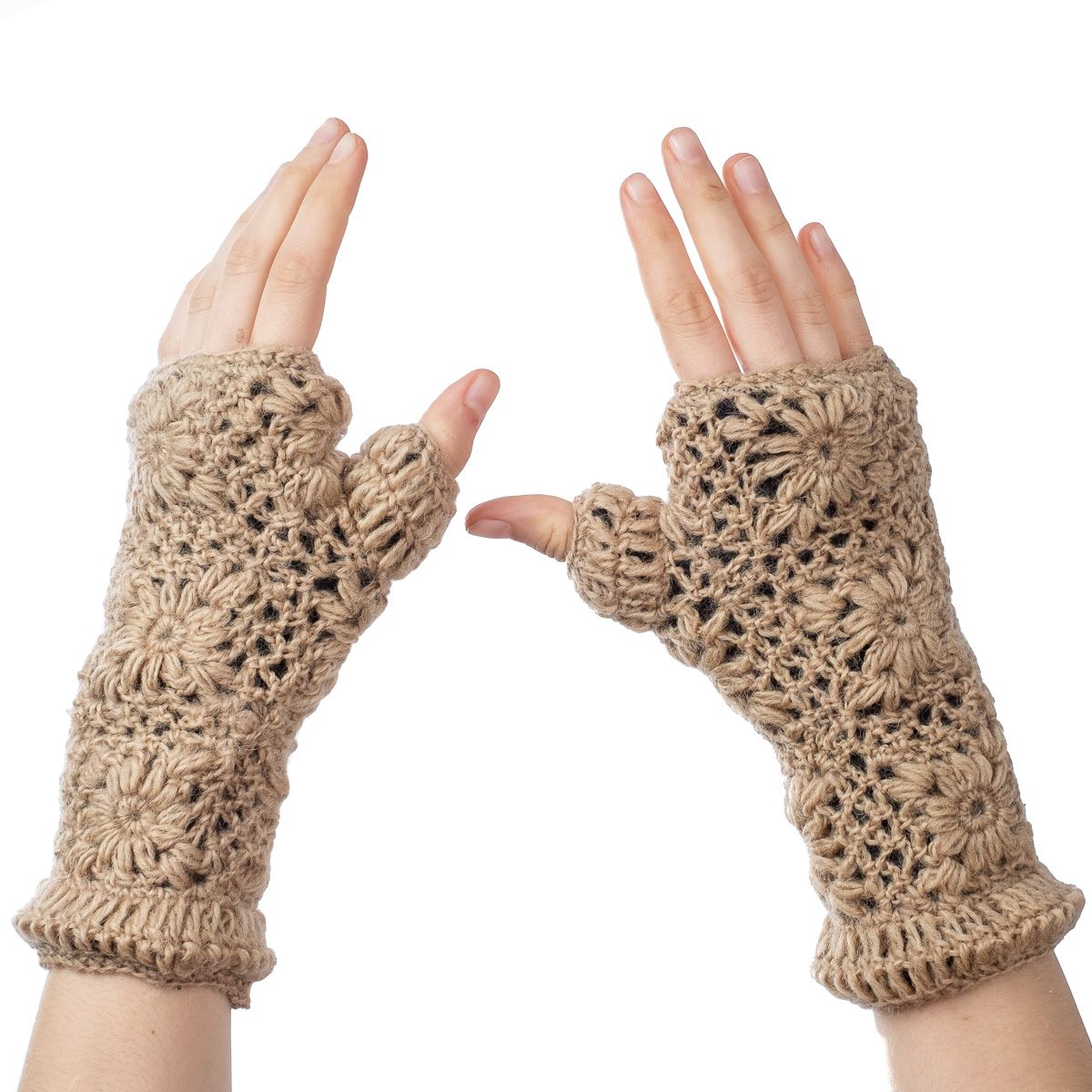 Woolen fingerless gloves Bardia Beige Nepal