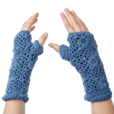 Woolen hand warmers Bardia Blue | set headband and fingerless gloves