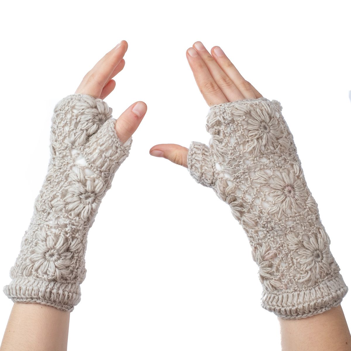 Woolen fingerless gloves Bardia Cream Nepal