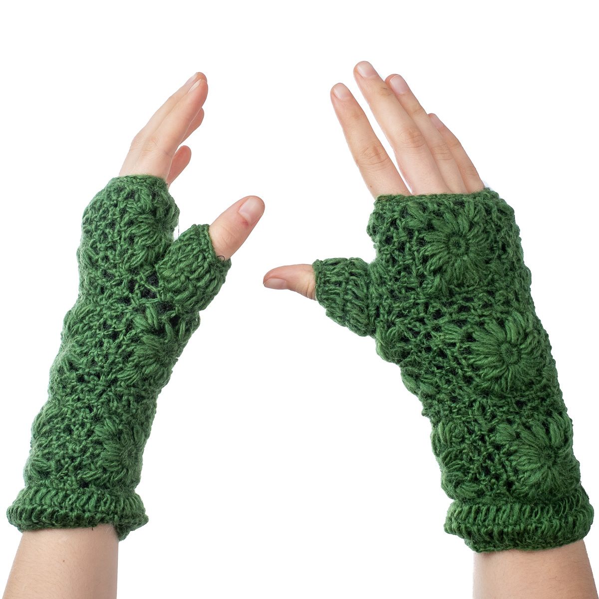 Woolen fingerless gloves Bardia Forest Green Nepal