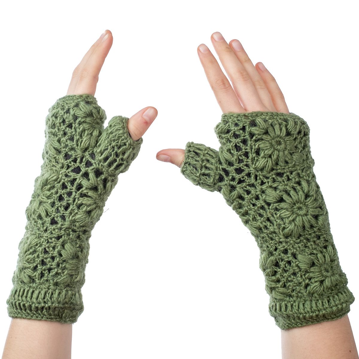 Woolen fingerless gloves Bardia Light Green Nepal