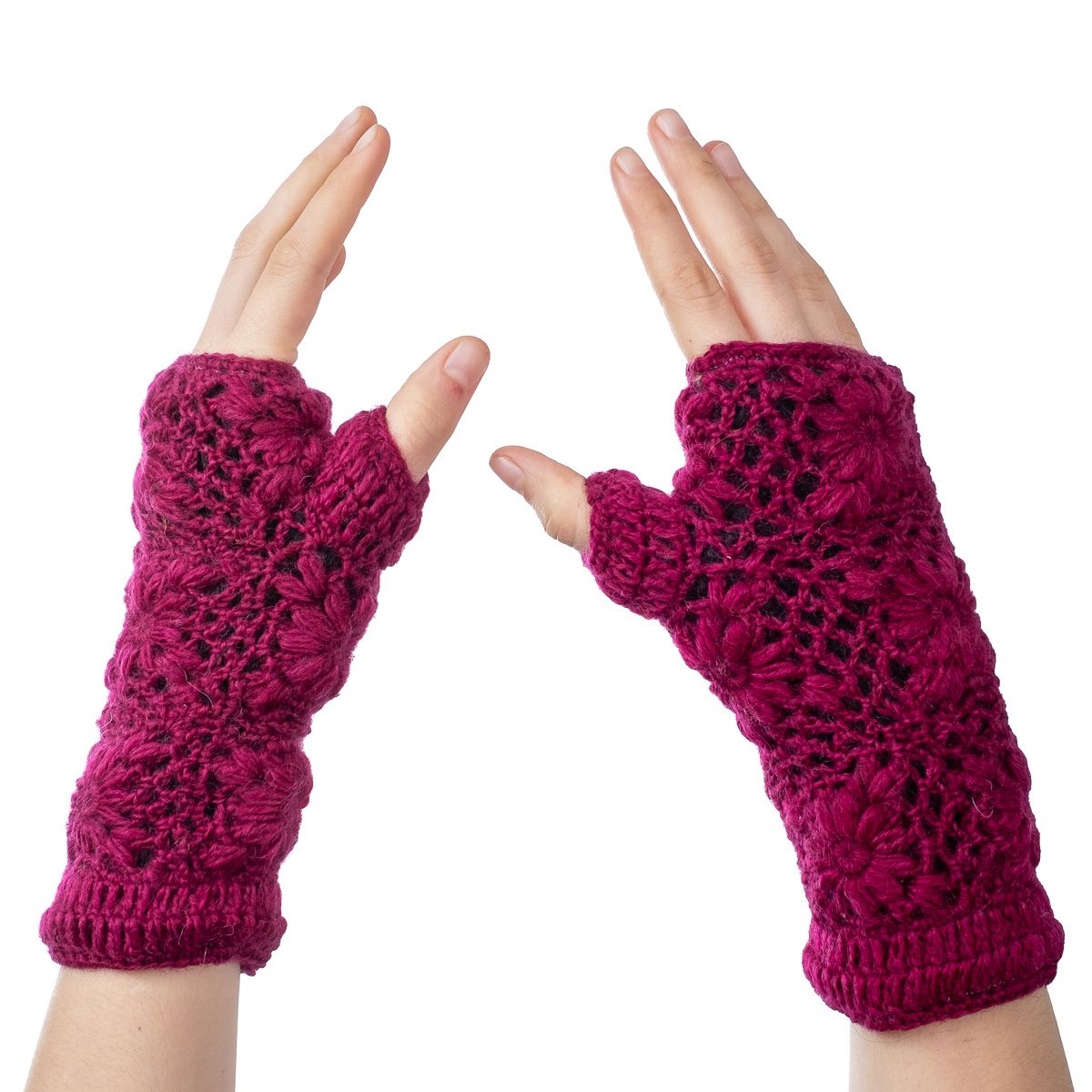 Woolen fingerless gloves Bardia Magenta Nepal
