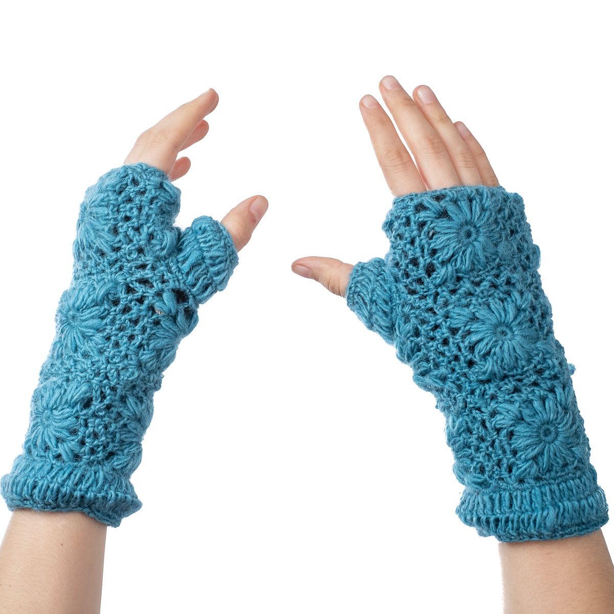 Woolen fingerless gloves Bardia Petrol Blue Nepal
