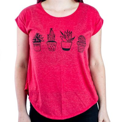 Short sleeve lady T-shirt Darika Cacti Red Thailand