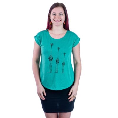 Short sleeve lady T-shirt Darika Giraffe Family Dark Green | UNISIZE