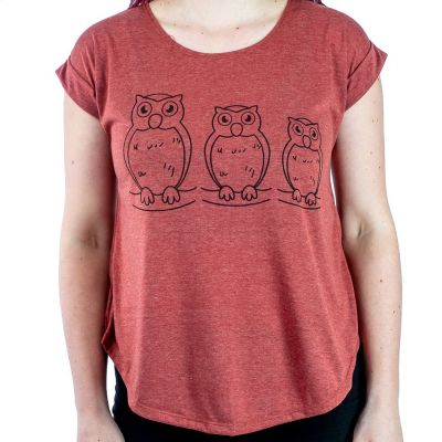 Short sleeve lady T-shirt Darika Owl Family Burgundy Thailand