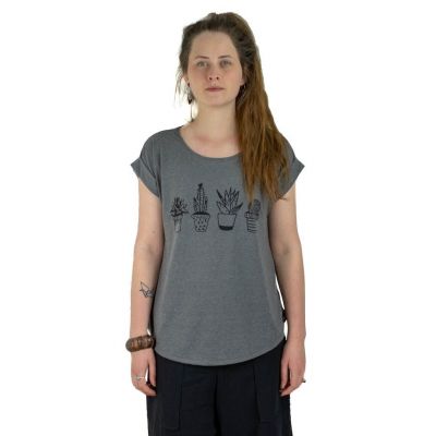 Short sleeve lady T-shirt Darika Cacti Dark Grey Thailand