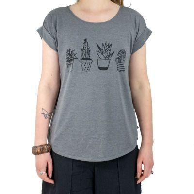 Short sleeve lady T-shirt Darika Cacti Dark Grey Thailand