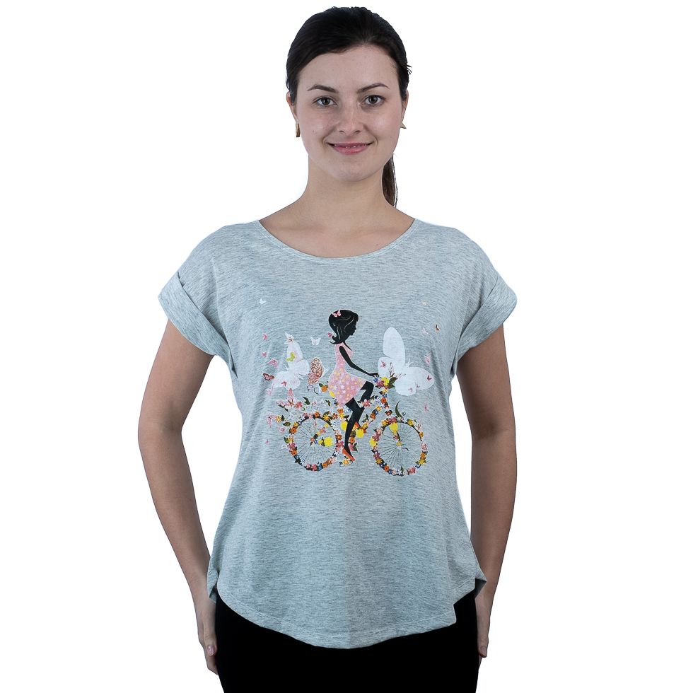 Short sleeve lady T-shirt Darika Fragrant Bike Grey Thailand