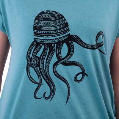 Short sleeve lady T-shirt Darika Octopus Turquoise Thailand