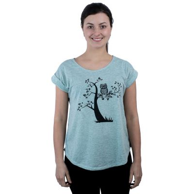 Short sleeve lady T-shirt Darika Solitary Owl Greenish | UNISIZE