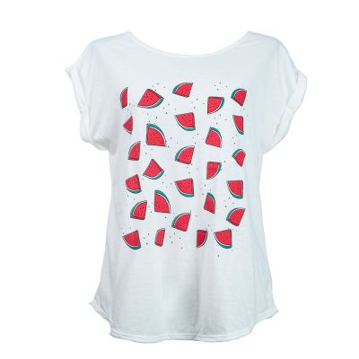 Short sleeve lady T-shirt Darika Watermelons White | UNISIZE