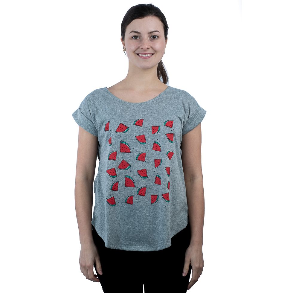 Short sleeve lady T-shirt Darika Watermelons Grey Thailand