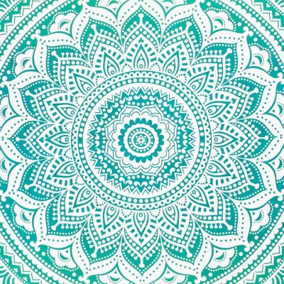 Cotton bed cover Mandala – green-turquoise India