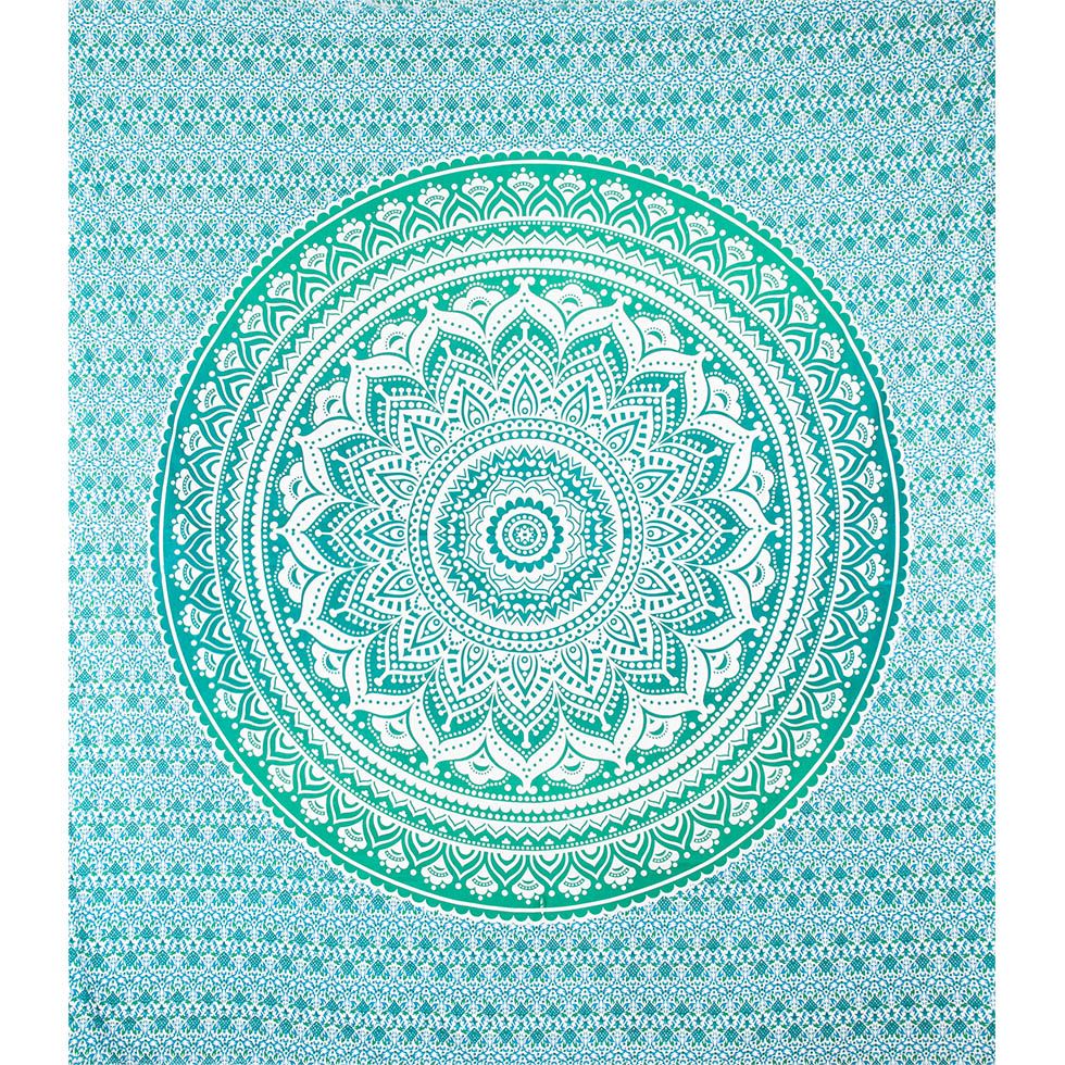 Cotton bed cover Mandala – green-turquoise India