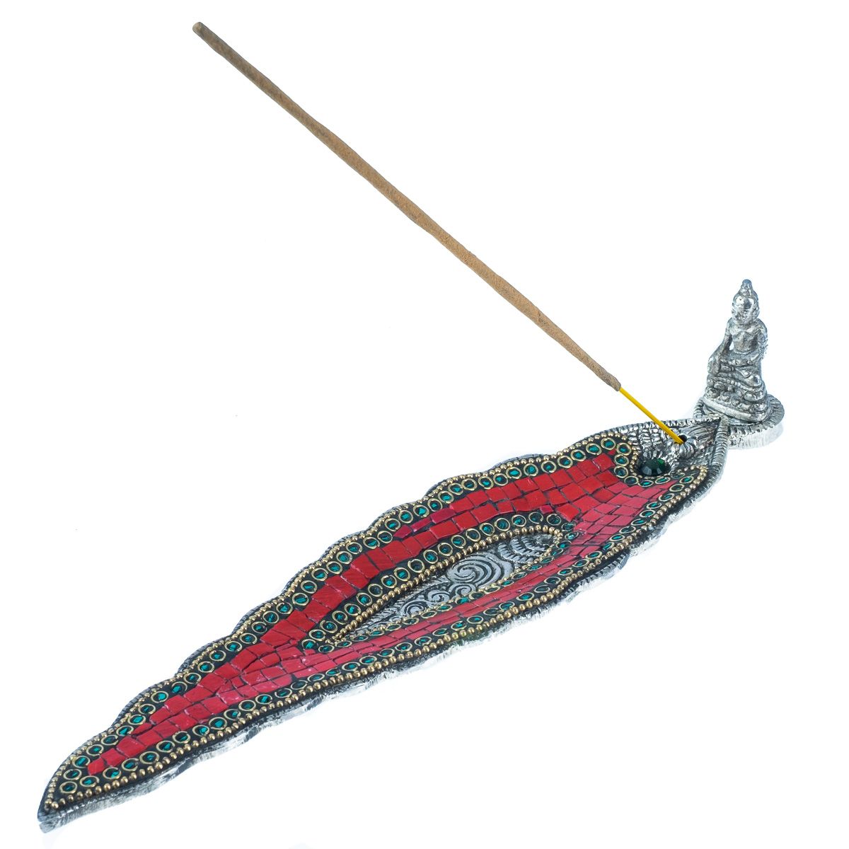 Metal incense holder Buddha - red howlite India