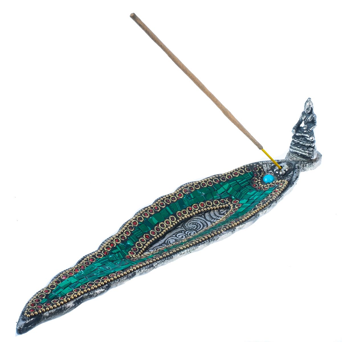 Metal incense holder Buddha – malachite India