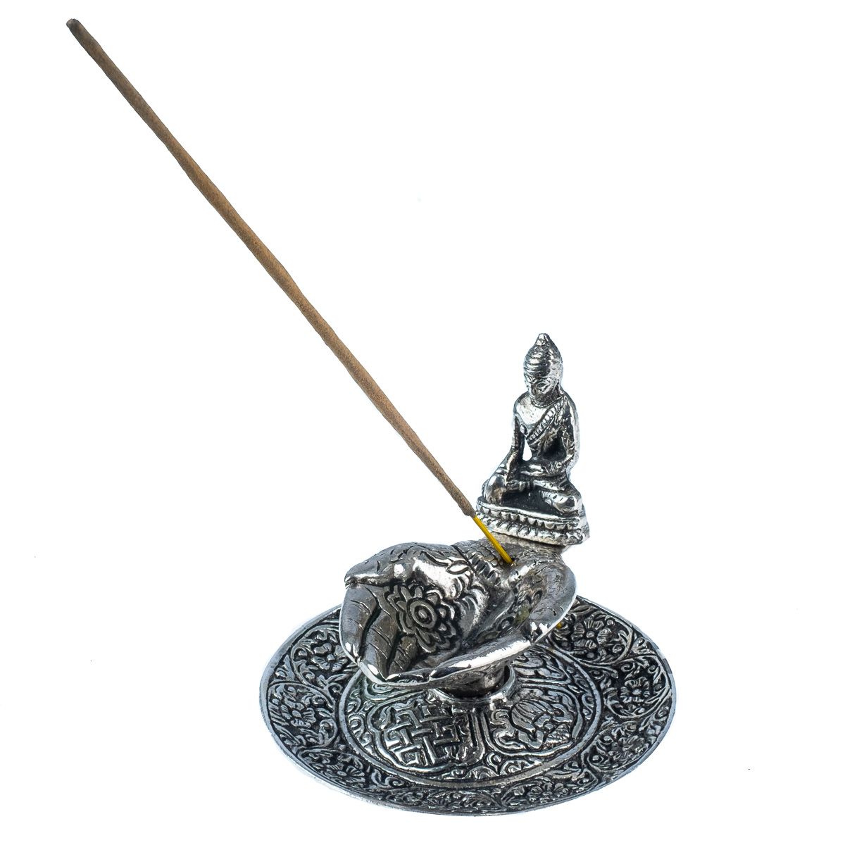 Metal incense holder Palms and Buddha India