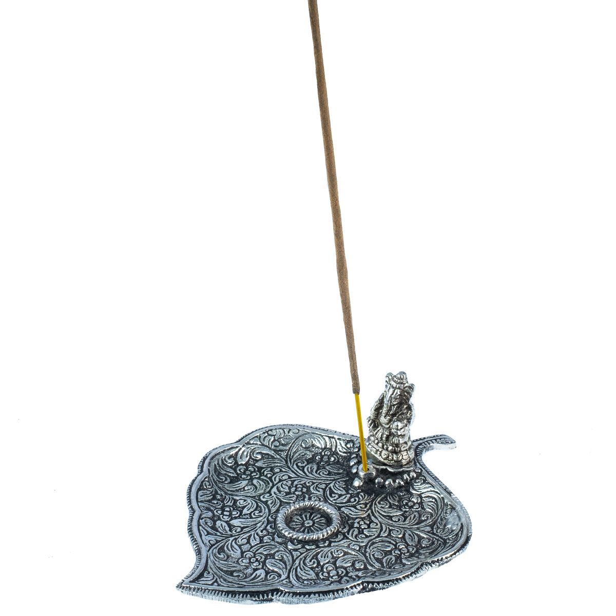 Metal incense holder Leaf with Ganesh India
