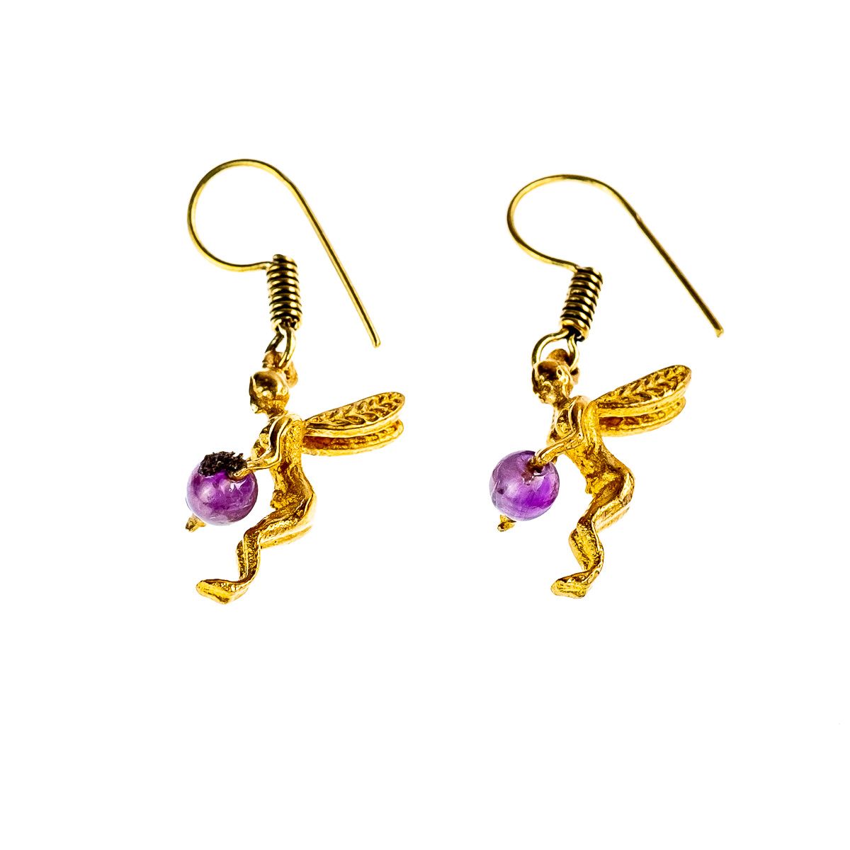 Brass earrings Gifted Fairy - amethyst India