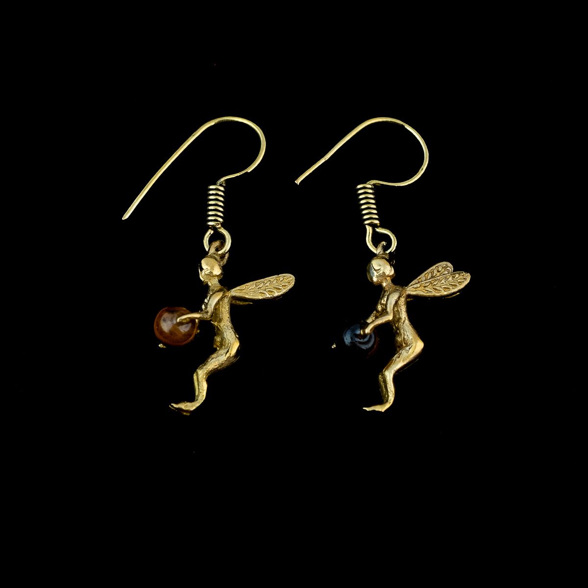 Brass earrings Gifted Fairy - tiger eye India