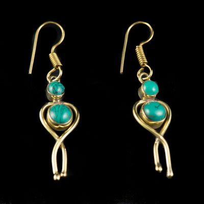 Brass earrings Ishita - malachite India