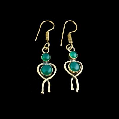 Brass earrings Ishita | malachite, tiger eye, moon stone, tyrkenite