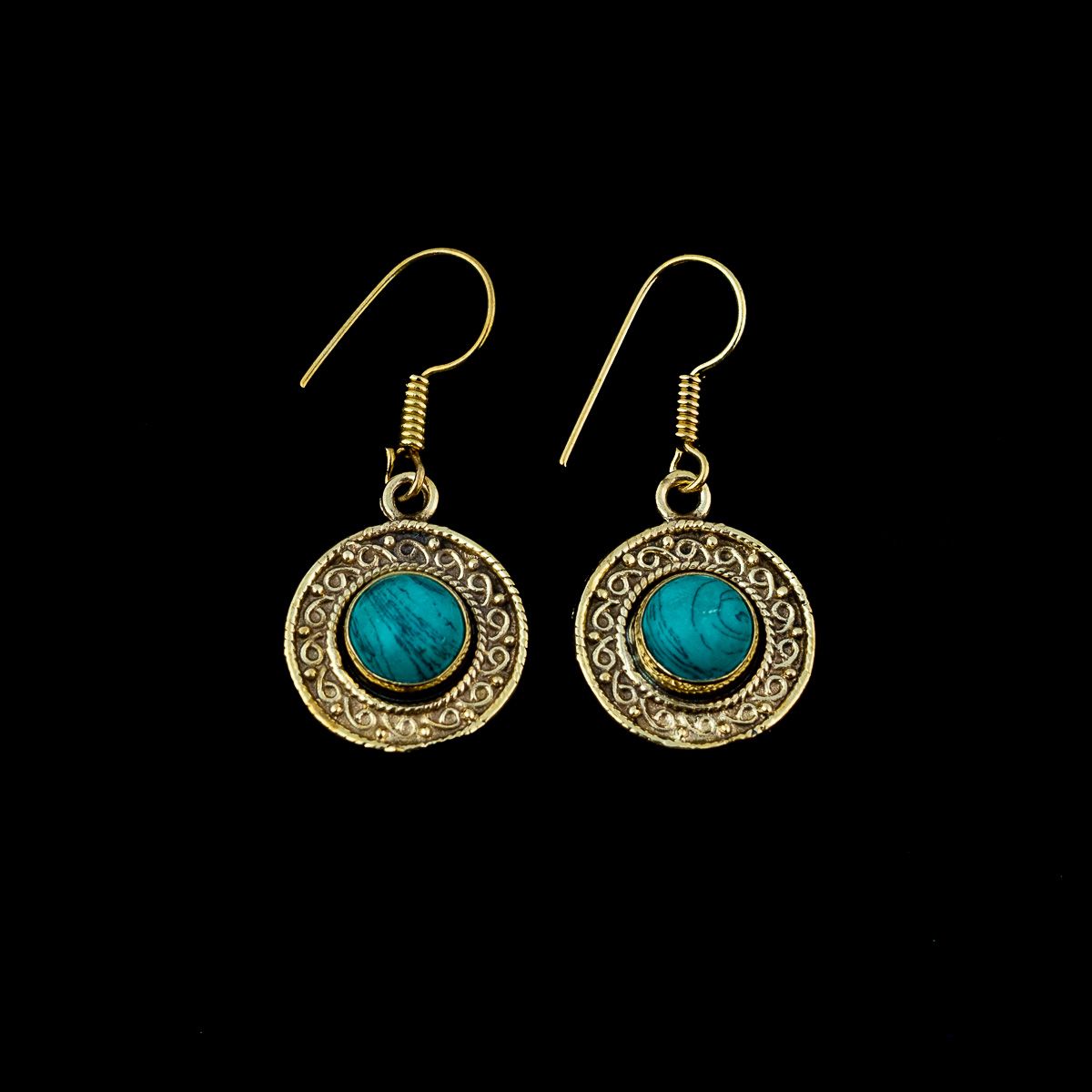 Brass earrings Rina - tyrkenite - LAST PIECE India