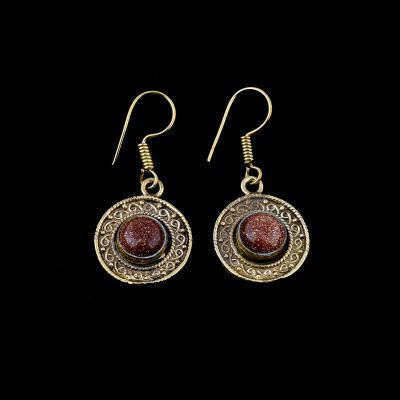 Brass earrings Rina | sun stone, tyrkenite - LAST PIECE, moon stone