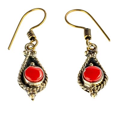 Brass earrings Zaliki - red howlit India