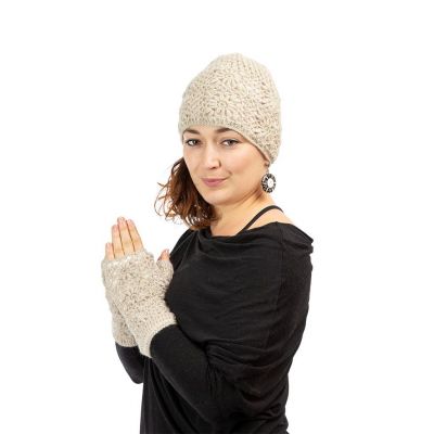 Woolen fingerless gloves Bardia Cream Nepal
