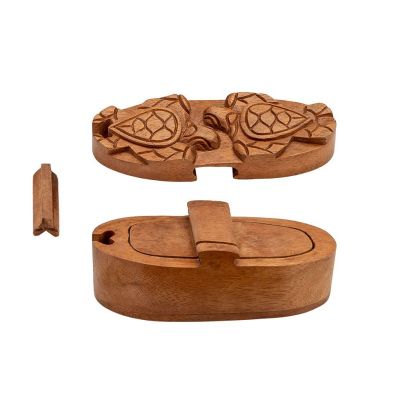 Wooden puzzle jewellery box Two turtles Indonesia