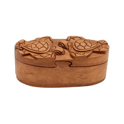 Wooden puzzle jewellery box Two turtles