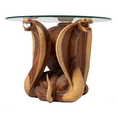 Hand-carved wooden table Cobras
