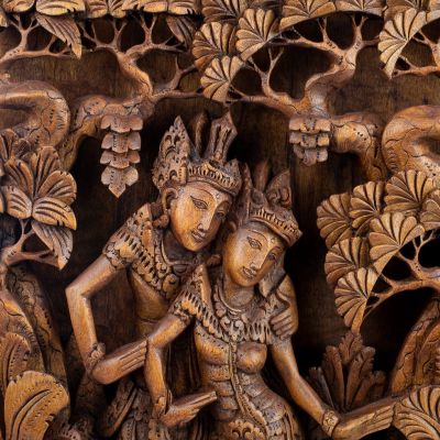 Carved wooden sculpture Rama, Sita and the golden deer Indonesia