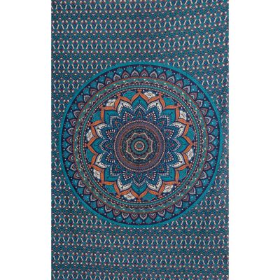 Cotton bed cover Lotus mandala – blue India