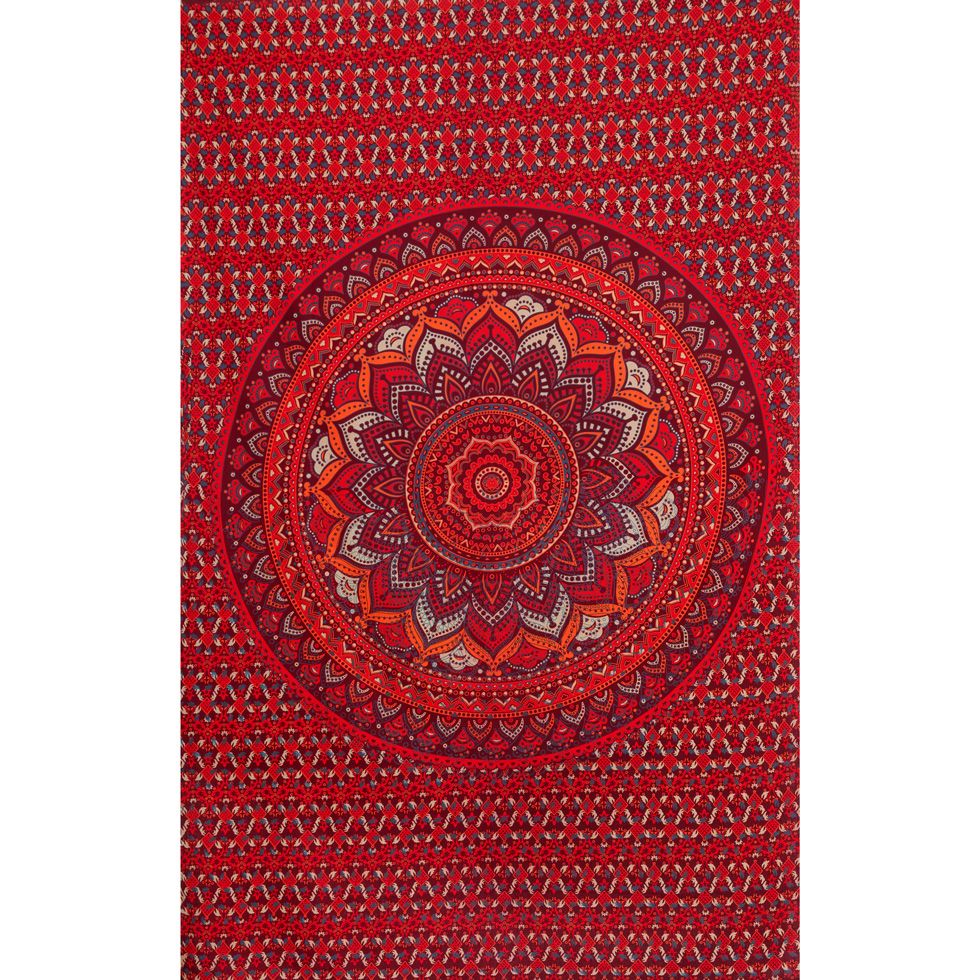 Cotton bed cover Lotus mandala – red-purple India